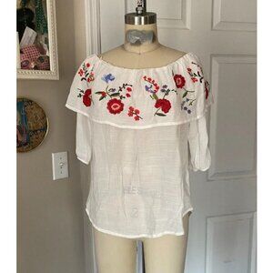 URBAN OUTFITTERS ROSE Embroidered GAUZE Boho Tunic Blouse Shirt *SMALL* B2